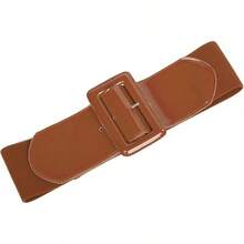 Women's Stretchy Belt 1950s 3 Inch Wide Elastic Belts - Hitam+Coklat - View 4