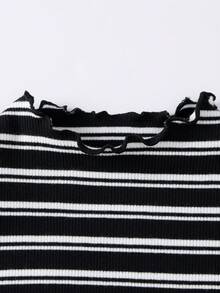 Annil Kinderkleidung, Mädchen, mittleres Kindesalter, Teenager, Strickpullover mit mittlerem Ausschnitt und Langarm, farbblockgestreiftes T-Shirt, süße Spitzenunterlage, Herbst - Schwarz - Übersicht 6