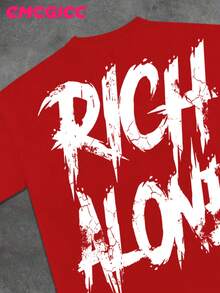 EMCGICC Y2k Men Rich Alone Street Outdoor Life Hip-Hop Style Round Neck Short Sleeved Casual T-Shirt, Comfortable And Breathable Summer Clothes