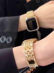 1pc Compatible With Apple WatchBand Women Apple WatchStrap 38mm 40mm 41mm 42mm 44mm 45mm 46mm 49mm,Ladies' Gold Jewelry Shiny Diamonds And Rhinestones To Replace The Metal Strap Is Compatible With Apple Watch Ultra 2/Ultra Series11/10/9/8/7/6/5/4/3/2/1/SE, Compatible With AppleWatch Accessories.Smart Watch Band - Gold - View 5