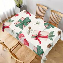 1Pc Christmas Gifts Pattern Polyester Tablecloth, Rectangle/Square Waterproof Table Cover, Waterproof Stain Wrinkle Free, Indoor And Outdoor Table Cover, For Home Bedroom Bathroom Kitchen And Dining Decoration, Perfect For Christmas Holiday Festival Decor Party Supply