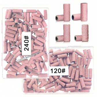 100片粉色小砂圈，适用于美甲钻头，1个3毫米钻头，迷你砂圈套装，可用于抛光天然指甲和清洁角质层，粒度可选120#/150#/180#/240#