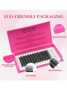 XIUSUZAKI 12排狐狸新款5D W型睫毛嫁接，不同长度可选，5D W型假睫毛，预制单根易扇睫毛，12排 - 黑色 - 查看 4