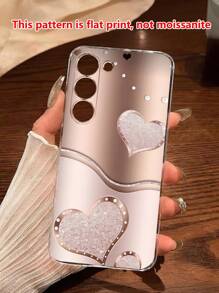 1pc Glitter Diamond Heart Transparent Soft Phone Case, Compatible With Samsung Galaxy A04e/12/A13/A14/A34/A50/A52/A53/A54/S21/S22/S23/S24/S25/S25Ultra, Flat Print Pattern, Not Moissanite