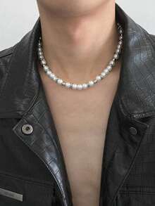 1pc High-End European And American Style Faux Pearl Choker Necklace For Men And Women With A Cold Heavy Sense Of Design And Thorn Insert - Multicolor - View 10