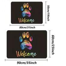 1pc Colorful Paw Print Crystal Velvet Doormat, Non-Slip And Dirt-Resistant, Indoor Carpet