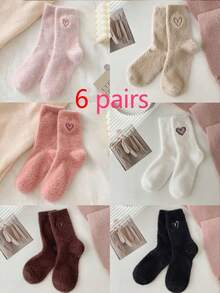 1 pereche de șosete de Crăciun, șosete de Halloween, șosete termice pentru femei până la jumătatea gambei - design mic în formă de inimă, culori moi, respirabile și confortabile, margini elastice, casual și versatile, potrivite pentru diverse ocazii