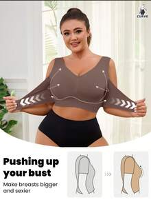 1pc Seamless Wireless Lift & Support Front Closure Adjustable Comfortable Side Gather Yoga Bra Top For Women, Plus Size Sports Bra