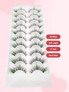 10 Pares de Cílios Coloridos A20-2 [Verde], Cílios Postiços de Falso Vison Macio em Formato de Olho de Gato, Alongam o Canto Externo, Aumentam o Tamanho dos Olhos, Adequados para Festivais, Férias, Encontros e Outras Ocasiões Cílios em Tiras, Cílios, Cílios Postiços, Cílios Falsos