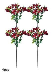 2/4 件人造浆果茎水果假塑料浆果植物冬青果人造浆果茎花喷雾浆果，逼真绿色浆果带茎情人节仿真花，用于冬青圣诞节假期和家居装饰 DIY 浆果树干家庭厨房派对中心装饰花环装饰，人造花塑料