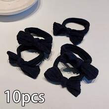 5pcs/10pcs Bohemian Style Bowknot Hair Scrunchies - Elastic Hair Ties With Retro Print And Solid Color Design, Suitable For Ponytail, Daily Use And Festivals, Multifunctional Hair Accessories