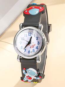 1pc Children's Astronaut & Flying Saucer Pattern Quartz Watch, Suitable For Daily Use Or As A Gift For Kids - Black - View 5