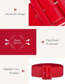 Women's Stretchy Belt 1950s 3 Inch Wide Elastic Belts - Merah - View 2