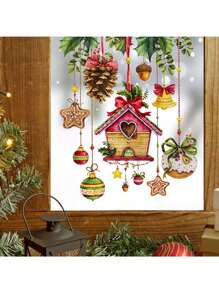 1 Stück Fensteraufkleber Kreative Weihnachts-Cottage-Glocke Aufkleber, PVC-Material, abnehmbar, selbstklebend, leicht abzulösen, geeignet für Fenster-Dekoration, Glas-Aufkleber, Heim-Dekoration, Wandaufkleber, Feiertags-Dekoration, Geburtstags- und Abschlussgeschenk, Raumdekoration, Wanddekoration, Wohnzimmer-Dekoration, personalisierte Aufkleber, Weihnachtsdekoration, Weihnachtsdekorationen, Weihnachtsdekoration