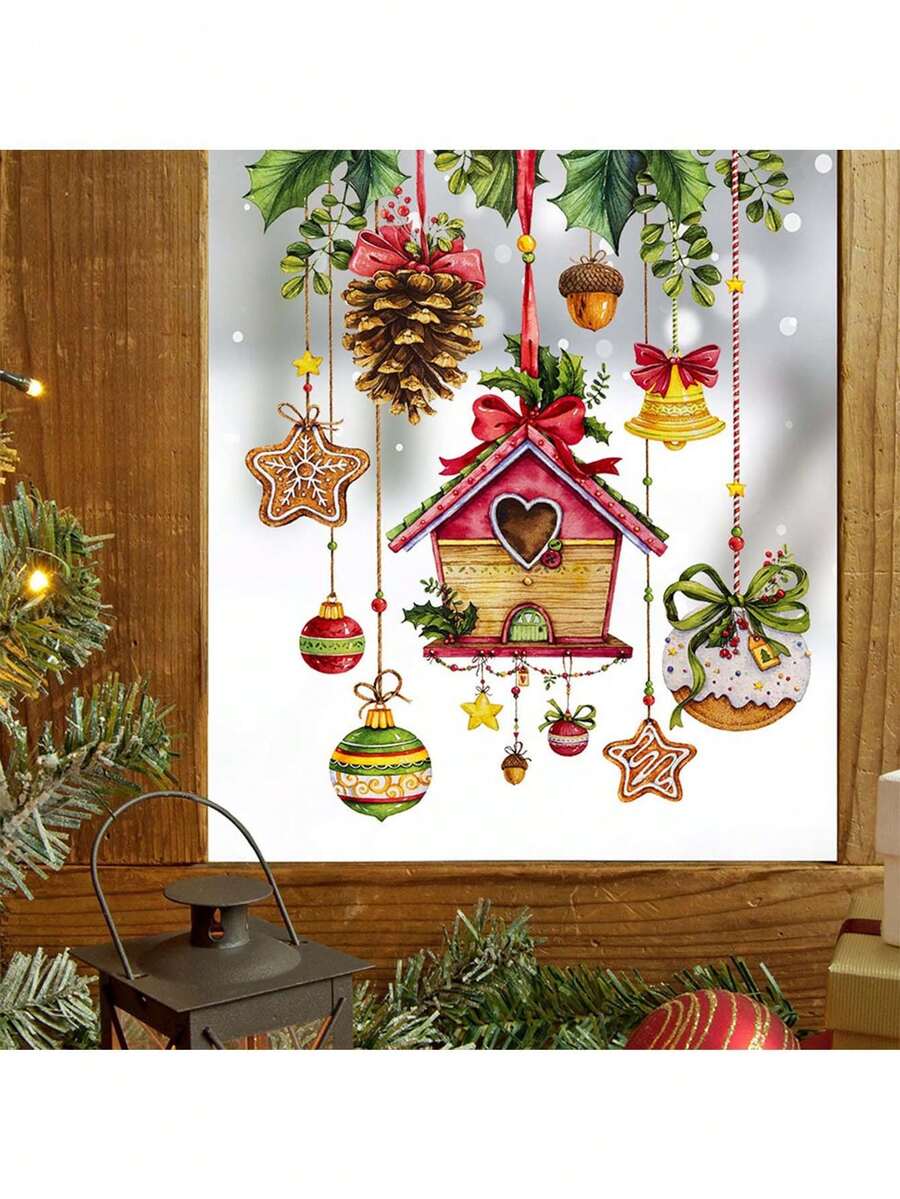 1 Stück Fensteraufkleber Kreative Weihnachts-Cottage-Glocke Aufkleber, PVC-Material, abnehmbar, selbstklebend, leicht abzulösen, geeignet für Fenster-Dekoration, Glas-Aufkleber, Heim-Dekoration, Wandaufkleber, Feiertags-Dekoration, Geburtstags- und Abschlussgeschenk, Raumdekoration, Wanddekoration, Wohnzimmer-Dekoration, personalisierte Aufkleber, Weihnachtsdekoration, Weihnachtsdekorationen, Weihnachtsdekoration
