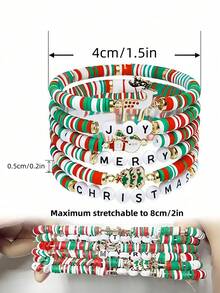 6 款圣诞手链套装 - 绿色圣诞麋鹿和红色圣诞糖果可叠戴手链，适合个人装饰、圣诞礼物、儿童礼物、生日礼物、友谊手链、节日派对礼物，充满欢乐的圣诞风格，适合女性和青少年，3 岁至成人，非常漂亮的装饰，完美的圣诞礼物 - 彩色 - 查看 15