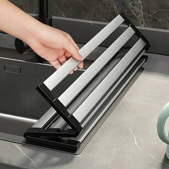 1pc Foldable Stainless Steel Kitchen Sink Dish Rack - Anti-Rust, Roller Curtains For Effective Moisture Control. Perfectly Suited To Dry Dishes And Vegetables, Sink Dish Drying Rack, Kitchen Dish Drying Rack, Vegetable Drainer, Compact Design, Durable Construction, Rustresistant Material, Busy Households, Small Kitchens
