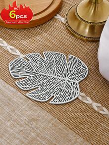 6 piezas de posavasos minimalistas de hoja de Monstera de PVC dorado, lavables, fáciles de limpiar, antideslizantes, resistentes al calor, manteles de mesa de comedor, manteles individuales elegantes, manteles individuales de PVC, decoración de mesa, manteles de cocina y comedor, decoración de boda y festividades - Dorado - Ver 9
