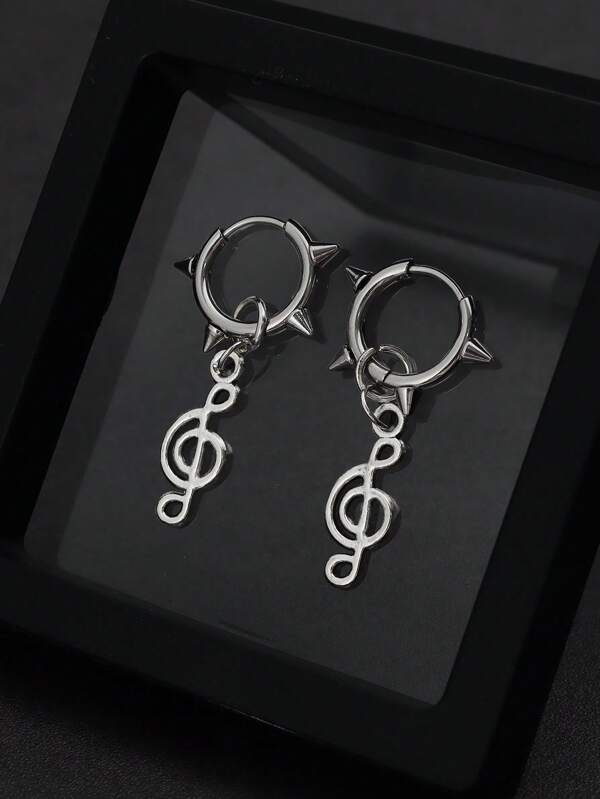 1 Pair Y2K Punk Rock Music Note Earrings, Vintage Punk Style Stud Earrings, Suitable For Party, Daily Wear, Festivals