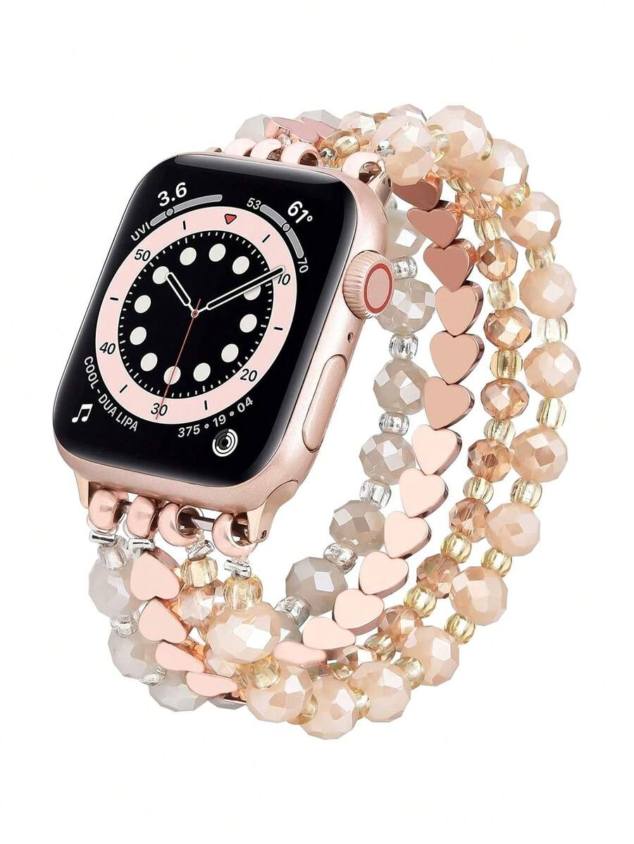 1pc Cute Pendant, Bead Boho Bracelets Compatible With Apple Watch Series 8/7/SE/6/5/4/3/2/1/SE Bands 38mm 40mm 41mm 42mm 44mm 45mm, Rose Gold, 38mm/40mm/41mm - Love Rose Gold - View 1