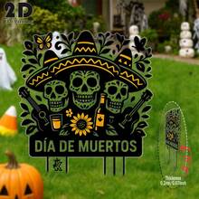 2D Flat, 1pc Death Garden Symbol - Mexican Sugar Skull Decor With Sun Hat, Acrylic Outdoor Indoor Sign For Halloween, Graveyard, Yard - Easy Ground Insertion, Gothic Home & Holiday Display, Durable Graphic Design, No Battery Required, Halloween Decor, Graveyard Decor, Art Decor Style, Windproof Decor, 2D Flat