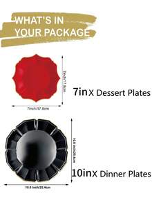 40pcs/60pcs/100pcs Red And Black Paper Plates - Sturdy Disposable Plates Suitable For Party/Wedding/Birthday/Anniversary/Celebration/Christmas - Includes 10-Inch Dinner Plates And 7-Inch Dessert/Salad Plates, Fits All Party Tableware - Red and Black - View 2