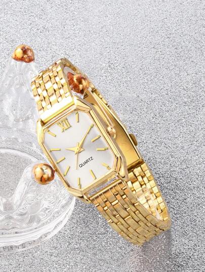 Teenage Horloge Set Goud Strap, Stainless Steel Dial Quartz Necklace, Bracelet, Ring, Earrings, Best Birthday Her, Wear, Parties, Halloween, view 3