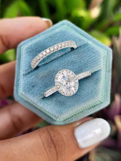 1 Set 925 Sterling Silver Luxury Oval Double Layer Rings, Suitable For Women's Daily Matching, Also Can Be Party Accessories, High-Quality Ladies Rings, Exquisite Jewelry Gift