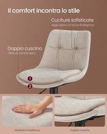 Set di 2 Sgabelli da Bar, Sedie da Bar Girevoli Regolabili in Altezza, Flanella, Sedie da Cucina con Schienale e Poggiapiedi, Sala da Pranzo, Bancone, Acciaio, Bianco Crema - Bianco - Visualizzare 3