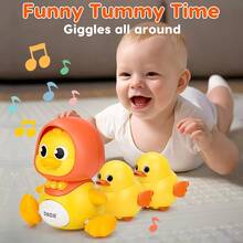Musical Mother Duck With Baby Crawling Toy Electromagnetic Follow-Up Learning Walker, Best Gift For 6-12 Months Babies, Suitable For Christmas/Birthday/Party