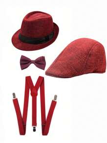 D EXCEED 4/5/6 pièces Accessoires de costume Gatsby des années 1920 pour hommes, tenue de gangster Peaky des années 1920, accessoires de costume Cosplay avec chapeau des années 1920, bretelles, nœud papillon, accessoires de cigare