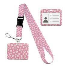 Flower Design Lanyard Business Credit Horizontal Card Holder Neck Strap Keychain Hang Rope ID Badge Holder Lariat Lasso Halloween Accessories Teachers Day Christmas Gift Ideas Bag Charms Car Friend Sister