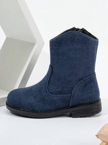 25 双秋冬女童西部靴，新款耐用保暖舒适平底西部风格婴儿靴，百搭 - 藏蓝色 - 查看 3