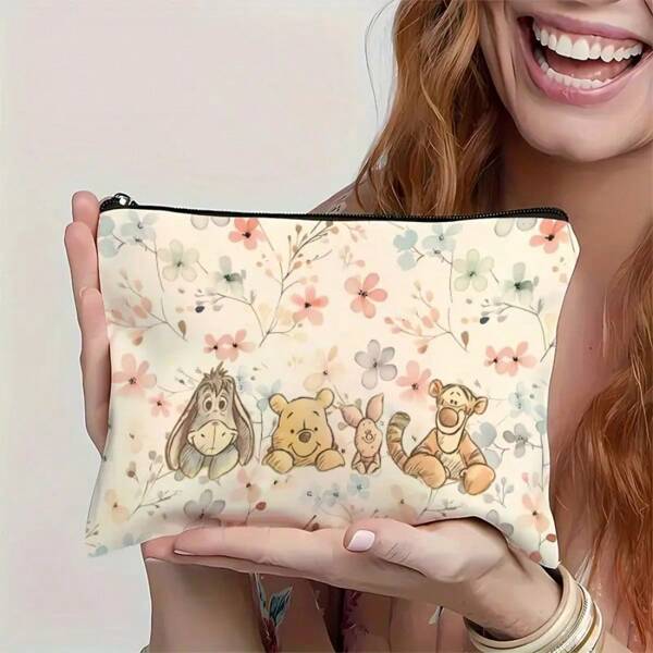 Disney 1pc, Cartoon Anime Disney Collaboration Winnie The Pooh Cosmetic Bag - Bosh, Tigger, Floral Branch Design Zipper Travel Toiletry Bag, Birthday/Mother's Day Gift (Official Disney Merchandise), Cartoon Character Print, Durable Structure, Must-Have For Beauty Lovers, Mother And Daughter Love Shopping Bag, School Student Teen Adult Boys And Girls Universal Coin Purse Cosmetic Bag Storage Bag Storage Bag Set, Holiday Gift Gift Prize