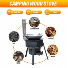 35cm Portable Stainless Steel Wood-Burning Stove With 2 Rings, Removable Outdoor Cooking & Heating Fire Pit - Black - View 3