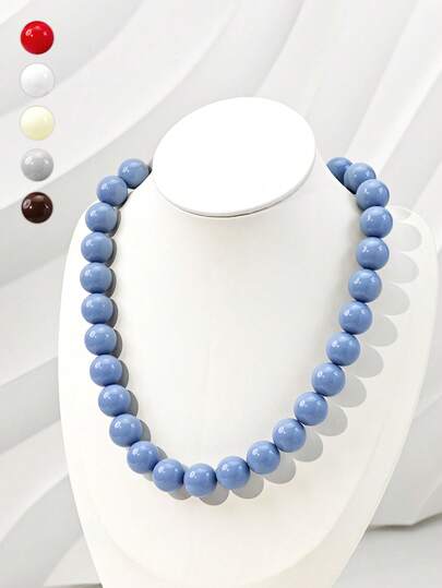 1 件女士时尚简约多巴胺糖果色串珠项链，适合日常佩戴，夏季