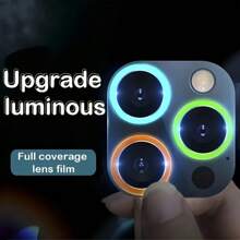 3 paquetes de protectores de lente luminosos de colores aleatorios para iPhone 16e/16Pro Max/16Pro/15Pro Max - Anillo que brilla en la oscuridad, resistente a arañazos 9H, regalo sorpresa con herramientas, nueve colores seleccionados al azar