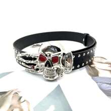 Personalized Skull Buckle Waist Belt, Punk Style, Unisex, Suitable For Halloween Fall, Autumn, Halloween