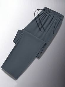 男友风男士运动裤速干透气宽松抽绳松紧腰超薄直筒裤夏季 - 深灰色 - 查看 4