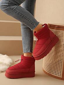 2025 New Fashionable Outdoor Waterproof Snow Boots For Women, Thick Sole, Anti-Slip, Anti-Rain, Thermal Lining, Short Style, White & Burgundy Color - 酒紅色 - 查看 8