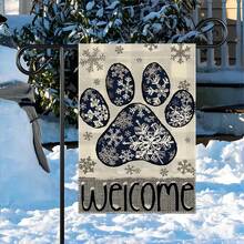 1 Set (2Pcs) Charming Snowflake Paw & Buffalo Plaid Welcome Garden Flag And Happy Paw Garden Flag - Orange Paw Print & Jack-O-Lantern Design, 12x18inch, Polyester, Double-Sided Waterproof, Perfect For Fall/Winter & Holiday Decor, Outdoor Yard & Lawn Decor, Multi-Purpose Home Decor Christmas Decorations Room Decor