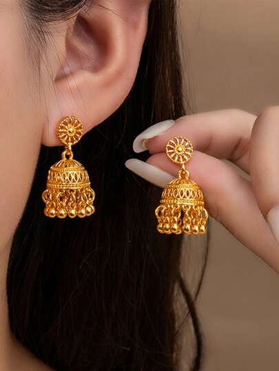 1 Pair Vintage Golden Bell & Tassel Earrings