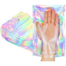 Smell Proof Bags And Resealable Foil Pouch Mylar Sample Bag Great For Party Favor Food Storage Holographic Color (50pcs6x9 Inch) - 6x9 Inch - 查看 1