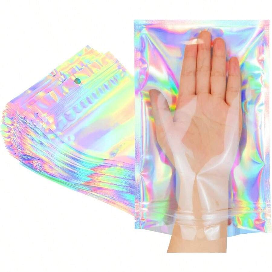 Smell Proof Bags And Resealable Foil Pouch Mylar Sample Bag Great For Party Favor Food Storage Holographic Color (50pcs6x9 Inch) - 6x9 Inch - 查看 1