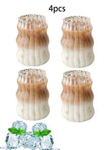 1 Peça/4 Peças Xícara de Café de Vidro de 550ml (Sem Canudo) para Uso Doméstico, Adequada para Mulheres, Xícara para Bebida, Chá com Leite. Xícaras de Vidro com Ondas Estéticas, Copos Ondulados, Copos de Vidro Transparentes para Café Gelado, Utensílios de Vidro Modernos e Únicos