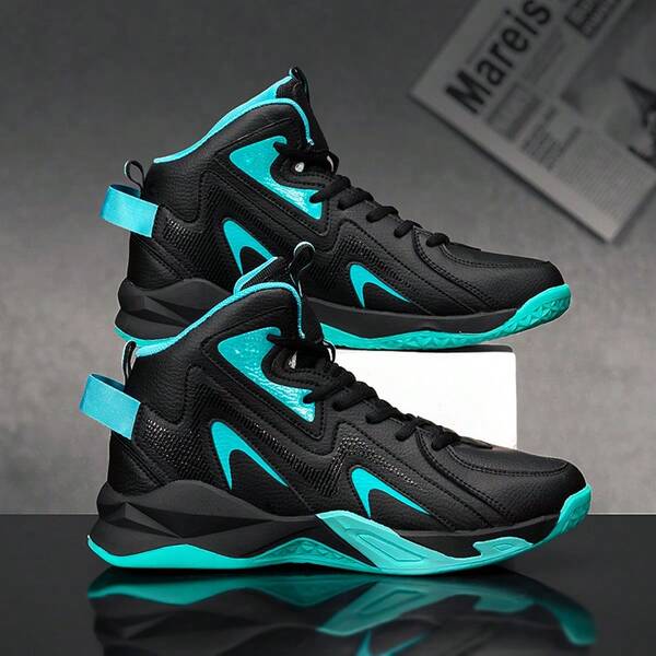 Teenagers' High-Top Leather Basketball Shoes, Waterproof, For Students' Basketball Games