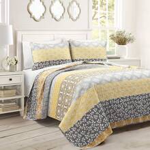 Lush Decor Bohemian Stripe Quilt 3 Piece Set California King, Yellow/ Gray - Striped Bedding Set - Yellow Quilt - California King Quilt - Boho Decor - Yellow/Gray - View 2