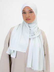 1 pieza Hiyab de jersey premium para mujer, hiyab de punto de modal de alta calidad con diseño minimalista clásico de unicolor elegante y casual con borde, estilo turbante largo adecuado para la vida diaria, salidas y reuniones