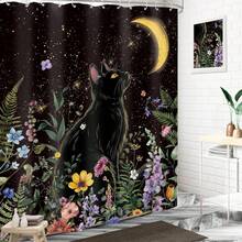 猫咪月相浴帘 波西米亚风曼陀罗花卉蝴蝶巫术星辰神秘布料防水涤纶浴室家居装饰 60x72 英寸防水浴帘可机洗 66x72 英寸柔软浴室浴帘套装带 12 个挂钩 36x72 英寸速干浴帘浴室装饰 - N1flower 月貓-0 - 查看 3