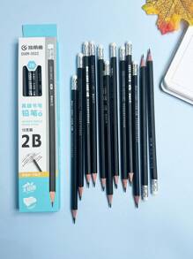 12 Stücke einfache, praktische schwarze 2B Bleistifte mit Radiergummi + 1 Bleistiftspitzer, nicht leicht zu zerbrechen, angenehmes Schreiben, bequemer Griff, speziell für Studenten Lernen und Prüfungen, Schüler Schreibwaren Bleistift Set, Büroartikel, Schulmaterial für Studenten